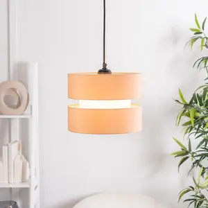 ValueLights Sophia Pair of Small Easy Fit Ceiling Light Shades 2 Tier Pendant Drum Lampshades - Sand