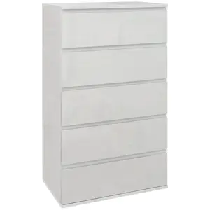 HOMCOM Bedroom Chest of Drawers, High Gloss 5 Drawers Dresser, Drawer Unit