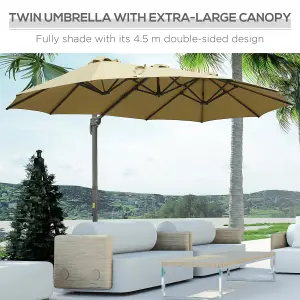 Outsunny 4.5 m Double Garden Parasol Umbrella Crank Handle Khaki