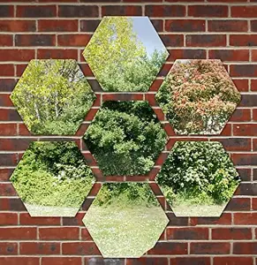 Primrose Acrylic Non Shatter Outdoor Wall Mounted Hexagonal Silver Garden Illusion Mirror 40cm