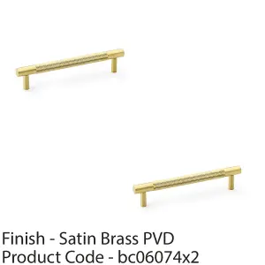 2 PACK - Knurled T Bar Door Pull Handle - Satin Brass - 128mm Centres Premium Drawer