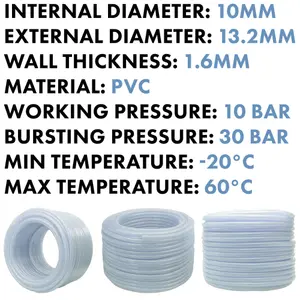 Clear PVC Braided Hose,Food Grade-Oil-Wate-Fuel Reinforced Pipe,Tube 10mm internal,13.2mm external (5m)