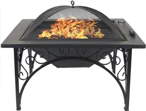 Centurion Supports KOJIN Multi-Functional Elegant Black Square Outdoor Garden and Patio Luxury Heater Fire Pit Brazier