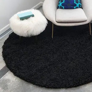 Black Thick Shaggy Circle Rug - California - 150cm