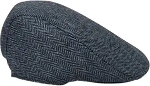 Hoggs Of Fife Herringbone Waterproof Tweed Flat Cap, Navy / Large/XL