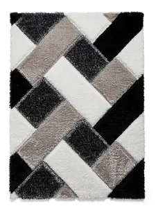 Black White Shaggy Geometric Modern Rug for Living Room Bedroom and Dining Room-80cm X 150cm