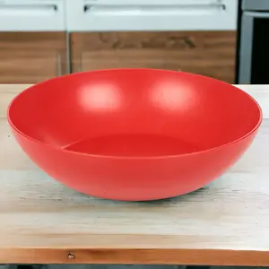 URBNLIVING 20cm Diameter 6 Pcs Red Colour High Quality Deep Round Reusable Solid Colour Plastic Dinner & Picnic Plates