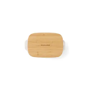 KitchenAid Stoneware Rectangular Dish with Bamboo Lid Almond Cream / 26cm