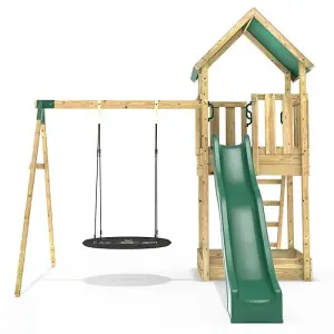 Rebo Modular Wooden Climbing Frame Adventure Playset - Swing Charnwood