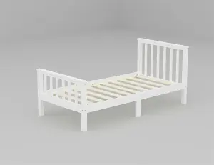 FurnitureHMD Solid Pine Wood White Single Bed Frame,3ft Wooden Bed for Adults,Kids,Teenager