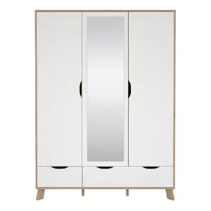 Ikast Wardrobe 3 Doors and 2 Drawers with Mirror in Jackson Hickory and White