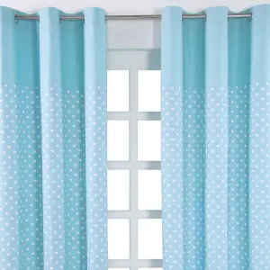 Homescapes Cotton Stars Blue Ready Made Eyelet Curtain Pair, 137 x 228 cm Drop