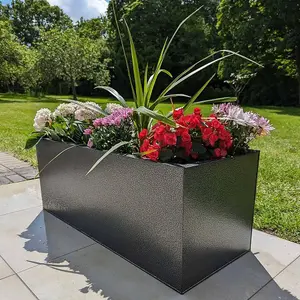 100cm Zinc Silver & Black Textured Trough Planter