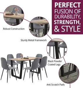 Hallowood Furniture Dudley 1.5m Dining Table Set with 6 Dark Grey Fabric Chairs