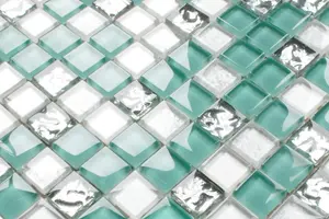 Glass mosaic on mesh for bathroom or kitchen 300mm x 300mm - Cool Mint