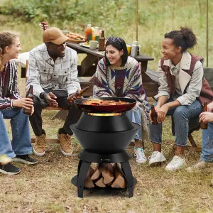 Costway 50cm Patio Fire Pit Metal Camping Fire Bowl w/ Pot Holder & Storage Shelf