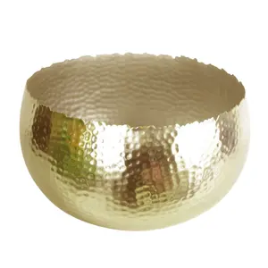 XL Metal Bowl 32 x 20cm Hammered Gold Colour - Curvy Edge