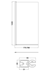 6mm Toughened Safety Glass Straight Reversible Bath Screen - Black