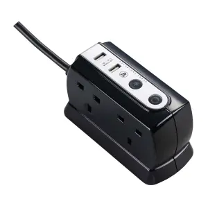 Masterplug Surge Black 4 socket Extension lead with USB, 2m