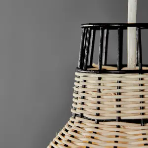 ValueLights Alor Modern Natural Rattan Metal Basket Style Ceiling Pendant Light Shade