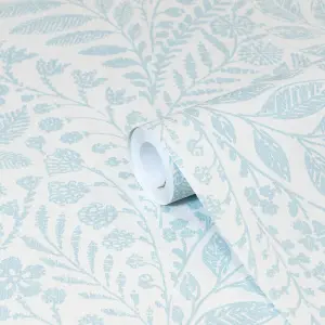 GoodHome Dryade Blue Leaves Textured Wallpaper Sample