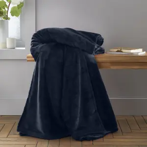 Catherine Lansfield Raschel Velvet Touch 130x170cm Blanket Throw Navy Blue