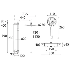 Bristan Divine Gloss Chrome effect Rear fed Thermostatic Mixer Multi head shower