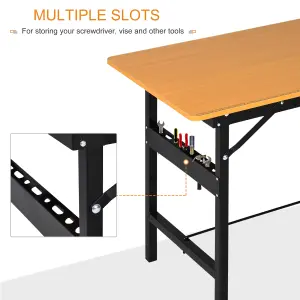 HOMCOM Heavy Duty DIY Metal Garage Workbench Storage Drawer Table Wood Surface