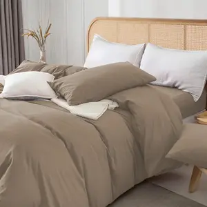 Rienk Super Soft 250 TC Microfibre Reversible Plain Duvet Cover Set With Pillow Cases Beige / Single + 1 Standard Pillowcase