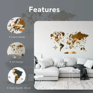 3D Wooden World Map - Rustic Wall Decor Gift (78.7x39.3) for Couples - Unique Home and Office Decoration, DIY Wall Art.