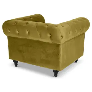 Velvet Chesterfield Arm Chair - Olive Green