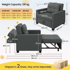 Yaheetech 3-in-1 Convertible Sleeper Sofa Bed Chair Dark Grey