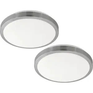 2 PACK Wall Flush Ceiling Light White Shade White Satined Nickel Plastic LED 23W