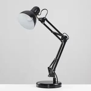 ValueLights Monda Retro Designer Style Adjustable Black Metal Bedside Desk Table Lamp - Includes 4w LED Golfball Bulb 3000K