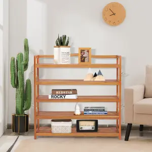 Costway 5-Tier Wood Shoe Rack Solid Shoe Storage Shelf Organizing Unit w/ Side Hooks