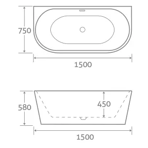 Edmund White Freestanding Acrylic Back to Wall Bath (L)1500mm (W)750mm