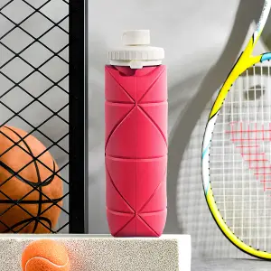 Pink Collapsible 600ml Silicone Water Bottle