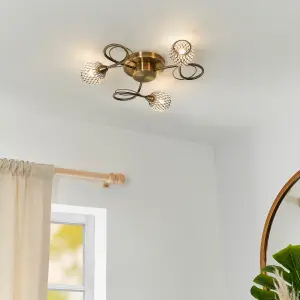 Anson Lighting Koln 3lt Ceiling Light in  Antique brass plate & antbrass clear