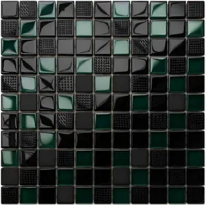 Glass mosaic on mesh for bathroom or kitchen 300mm x 300mm - Black Lantern