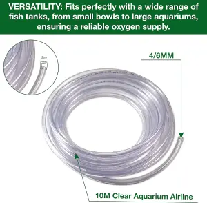 10M Clear Aquarium Airline PVC Food Grade Tube- 4/6MM Oxygen Tubing for Fish Tanks Soft Aquarium Tubing Air Hose Pump Accessories