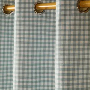 Homescapes Blue Cotton Gingham Eyelet Curtains 137 x 182 cm