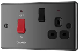 GoodHome Gloss Black Cooker switch & socket with neon