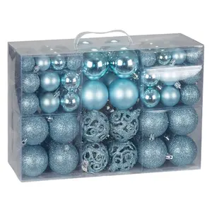 100 Piece Shatterproof Christmas Bauble Set Ice Blue