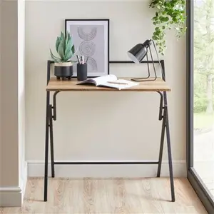 Dunelm Evelyn Folding Desk, Industrial, Brown, Light Oak