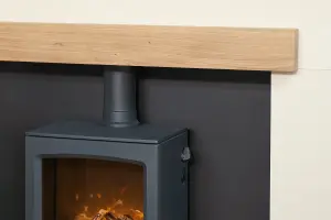 Acantha Pre-Built Stove Media Wall 2 with TV Recess & Lunar Electric Stove in Charcoal Grey