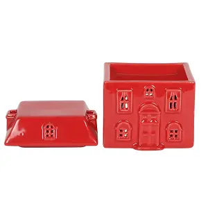 Red Ceramic House Oil Burner and Wax Melt. H12 x W12 cm