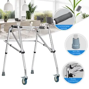 Costway One-Way Folding Walker w/ Aluminium Alloy Frame & High Weight Capacity