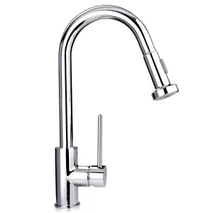 Nes Home Modern Single Lever Pull Out Kitchen Brass Mixer Tap Chrome Finished