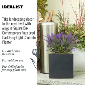 Set of 2 IDEALIST™ 25cm Small Square Planter, Flower Box Garden Planters, Dark Grey Reinforced Stone Outdoor Plant Pots, 16L