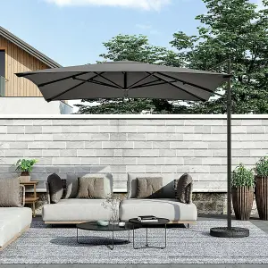 2.5M Dark Grey Rotatable Crank Tilt Garden Roman Umbrella Cantilever Parasol with Fillable Base